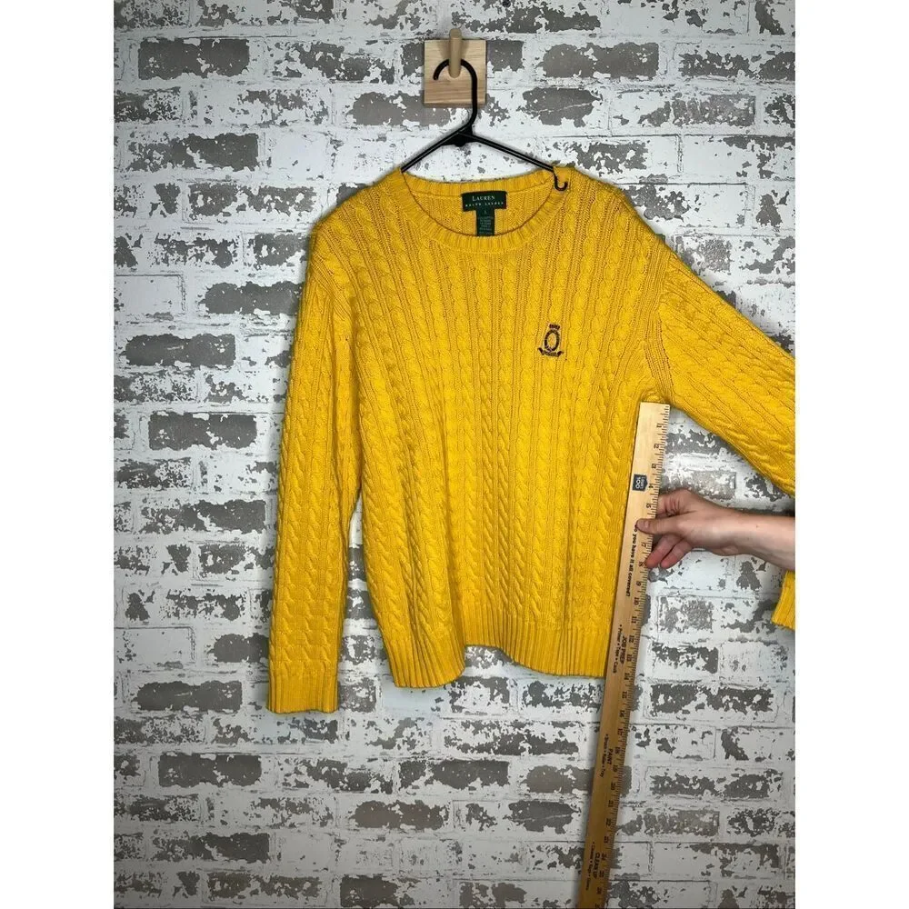 Ralph Lauren | women yellow vintage cable knit crewneck sweater - Picture 4 of 8